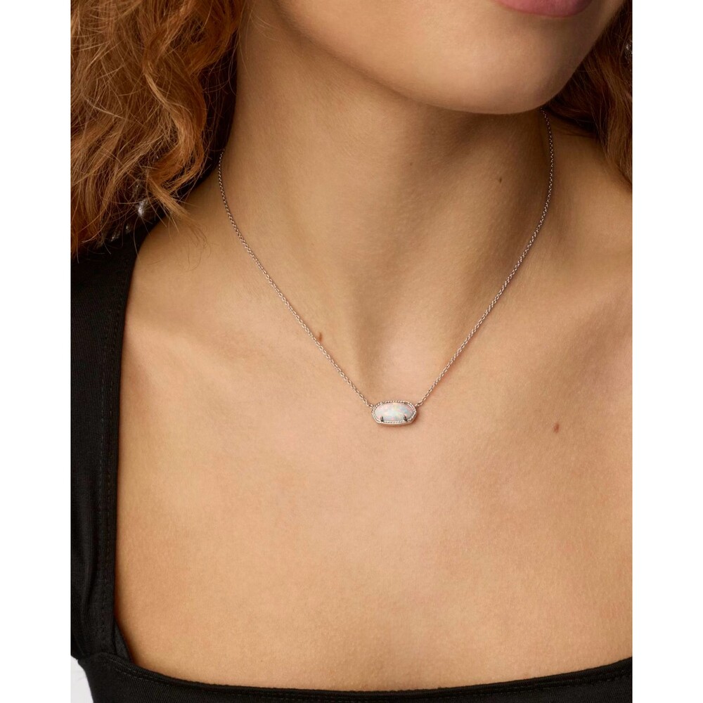 NWT Kendra Scott Elisa White Kyocera Lab Grown Opal Silver Pendant Necklace - Picture 10 of 15